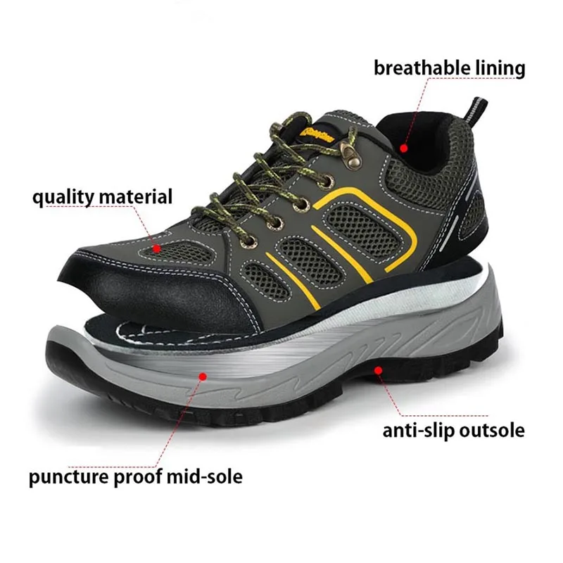 Мужская защитная обувь рабочие ботинки нерушимая со стальным носком дышащая до