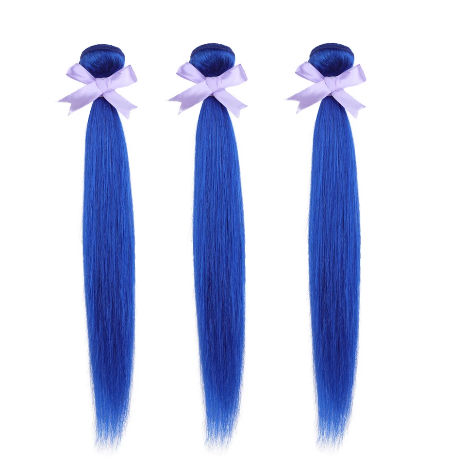Предварительно цветные пучки с закрытием бразильские прямые синие волосами