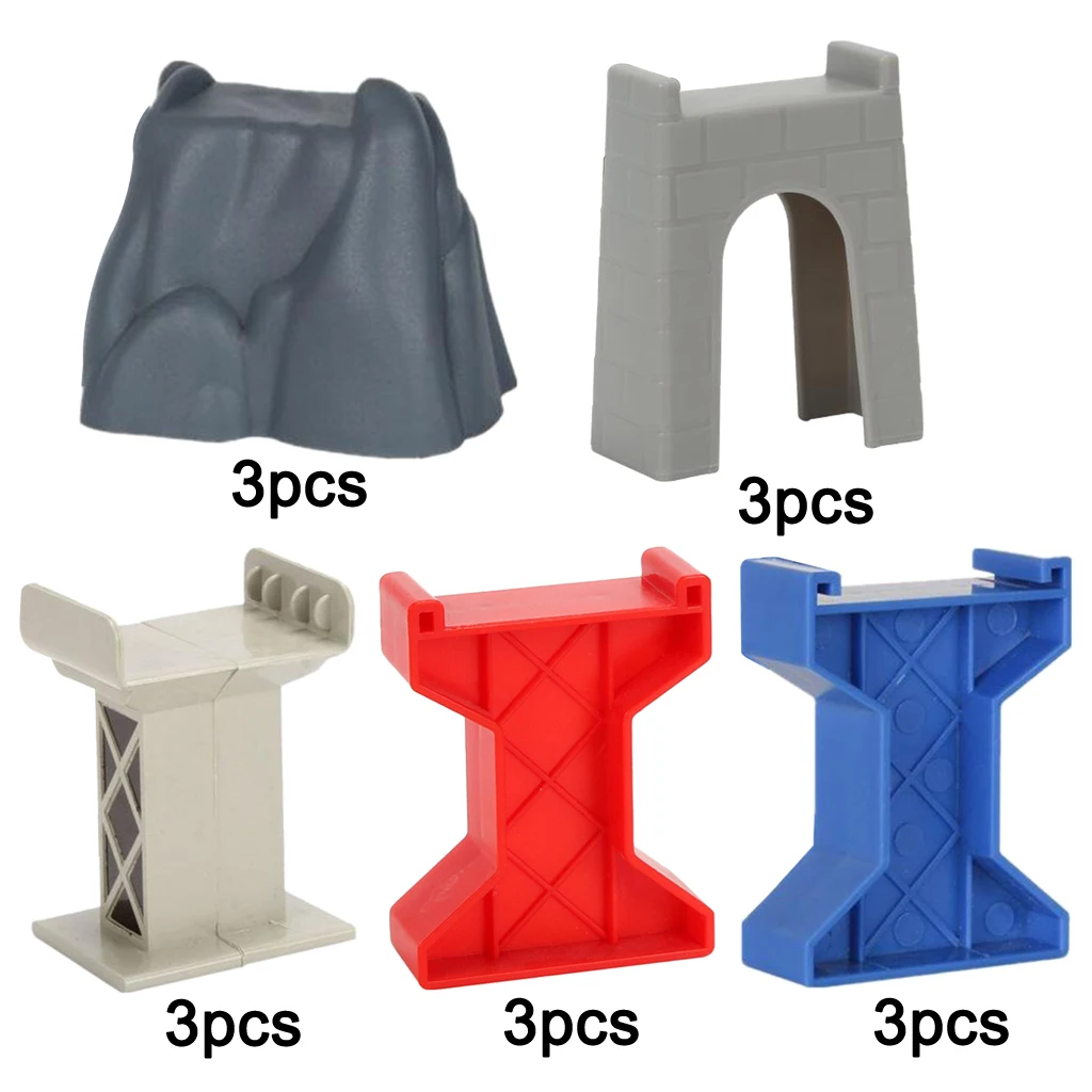 

Set of 3pcs Model Toy Train Bridge Piers Railway Wood Track Railroad Support Piers
