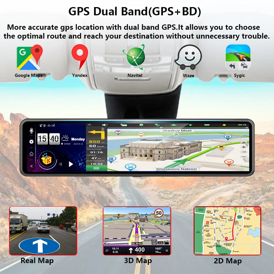 Автомобильное Зеркало видеорегистратор QUIDUX 12 дюймов 4G GPS навигация 2 Гб ОЗУ + 32 ПЗУ