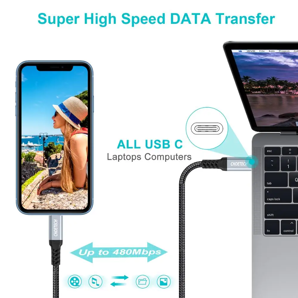 CHOETECH MFi usb type C для Lightning Кабель для iPhone 11 Pro X XS 8 PD18W быстрый USB C зарядный кабель для передачи данных для Macbook USB шнур зарядка для айфона кабель iphone