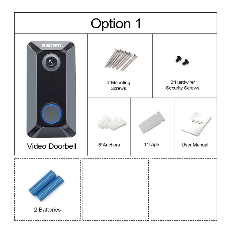 Option1 ESCAM V6 720P беспроводной дверной звонок видео камера бесплатное Облачное хранилище водонепроницаемый Домашняя безопасность - Цвет: Option1