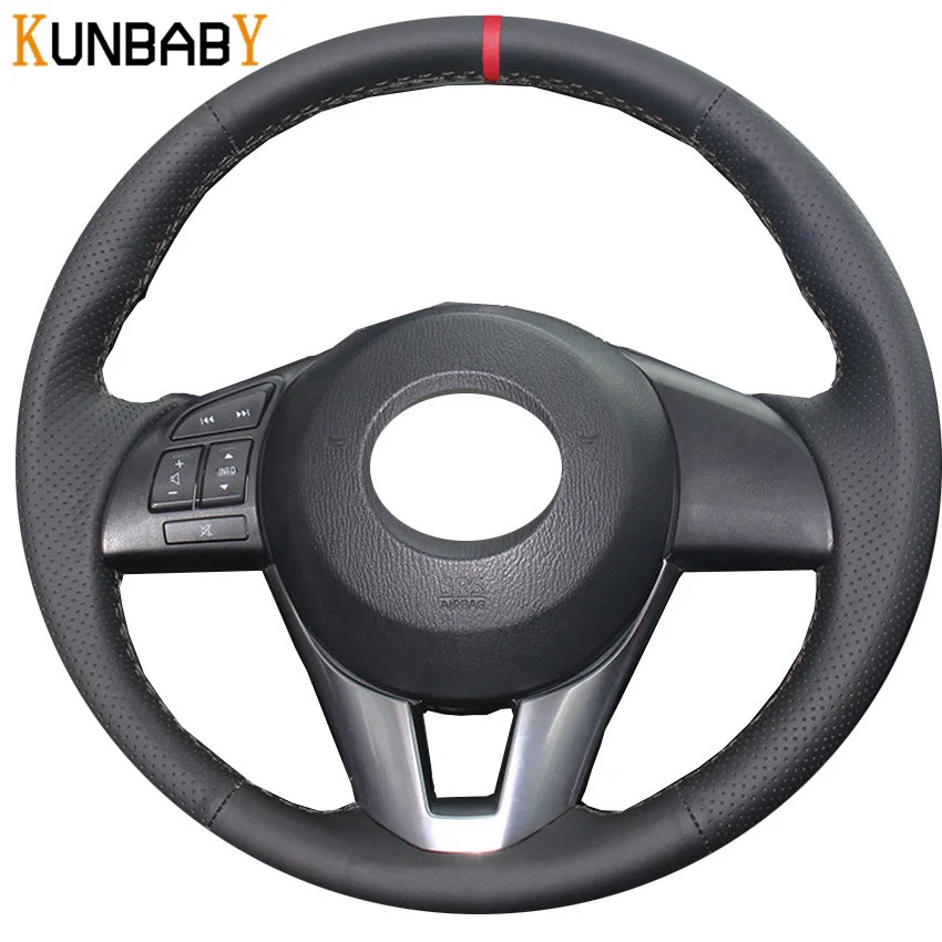 

KUNBABY Leather Car Steering Wheel Cover Red Marker on Top for Mazda CX-5 CX5 Atenza 2014 New Mazda 3 CX-3 2016 Scion IA 2016