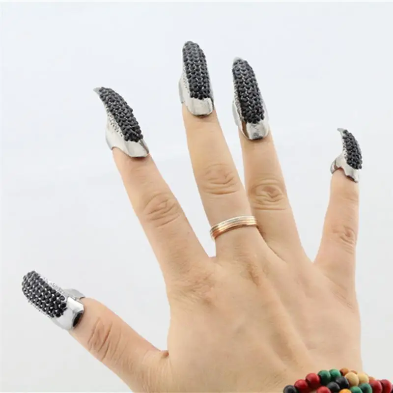 5 Pcs Rings 3 Sizes False Nail Claws Paw Finger Circles for Holiday Punk False Nail Jewelry Crystal Rhinestones Finger Rings images - 6
