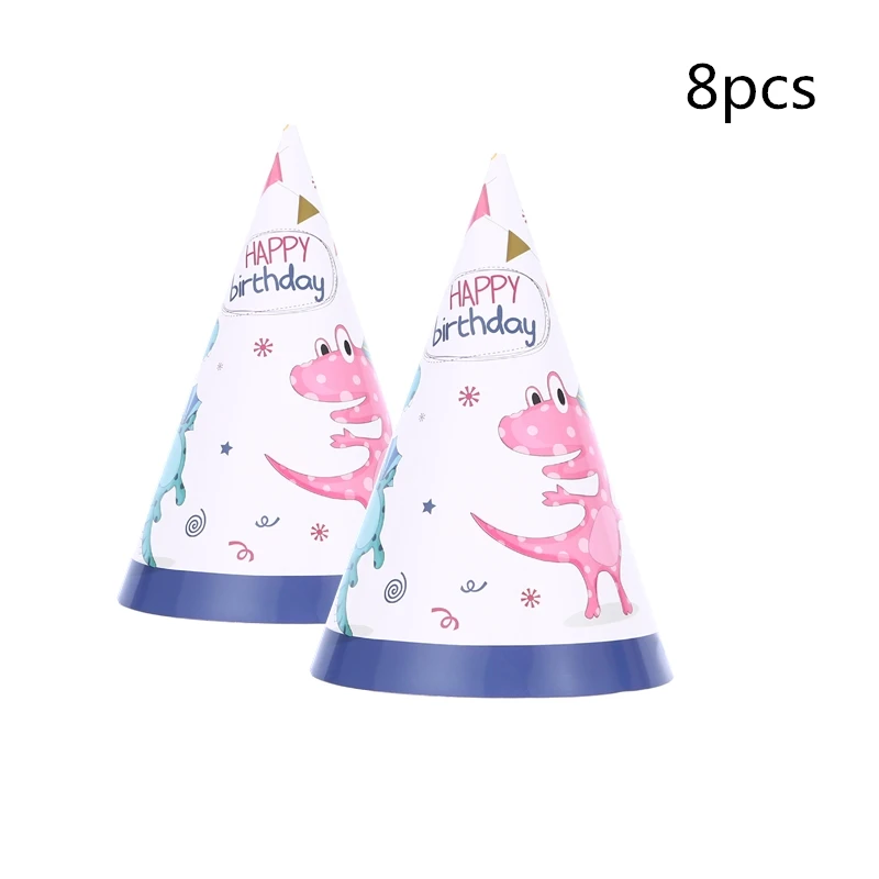 8pcs hats Вечерние товары, 1 шт., для детей, динозавр, милый динозавр, тема, украшение, головной убор для дня рождения, герой, шляпа с эластичной лентой - Цвет: 8pcs hats