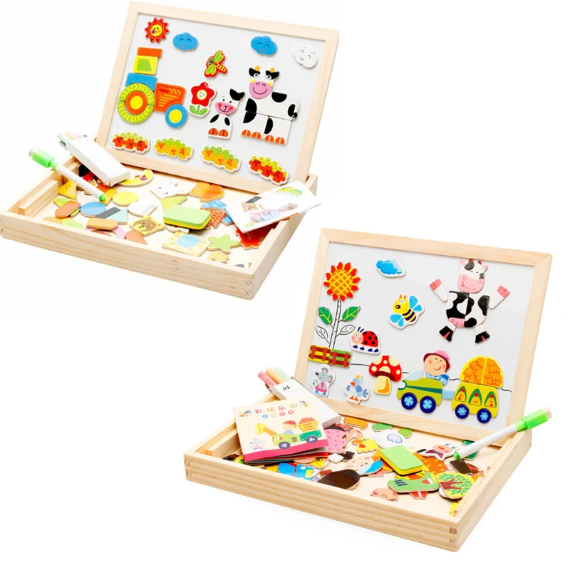 

Drawing Writing Board Magnetic Puzzle Double Easel Kid Wooden Toy Sketchpad Gift Children Intelligence Education Development