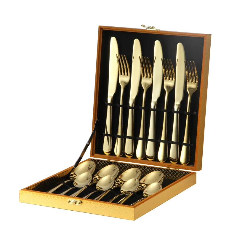 

Golden Tableware Set Knife Cross Spoon Cutlery Set 24 Piece European Style Home Upscale Kitchen Bento Accessories Gift Box Suit
