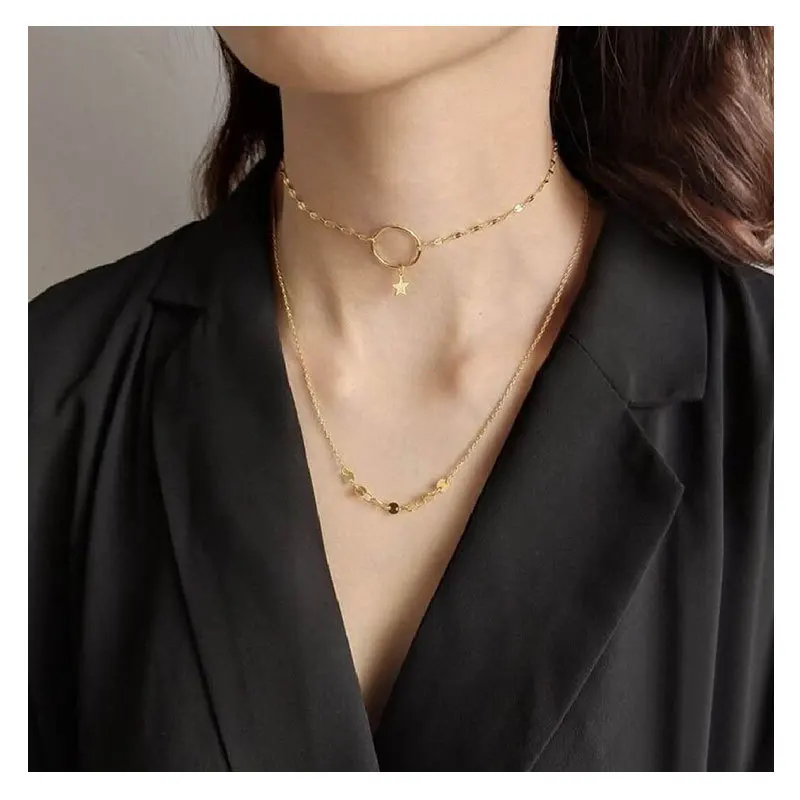 Металлическая звезда Подвеска колье Двухслойное массивное золотое ожерелье для