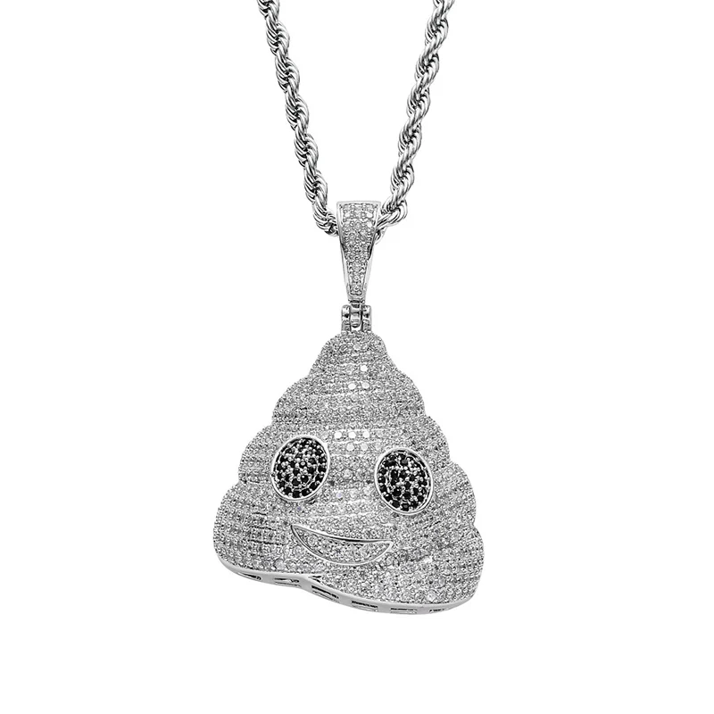 Hip Hop AAA CZ Zircon Paved Bling Iced Out Poop Expression Pendants Necklace for Men Rapper Jewelry Gold Silver Color | Украшения и