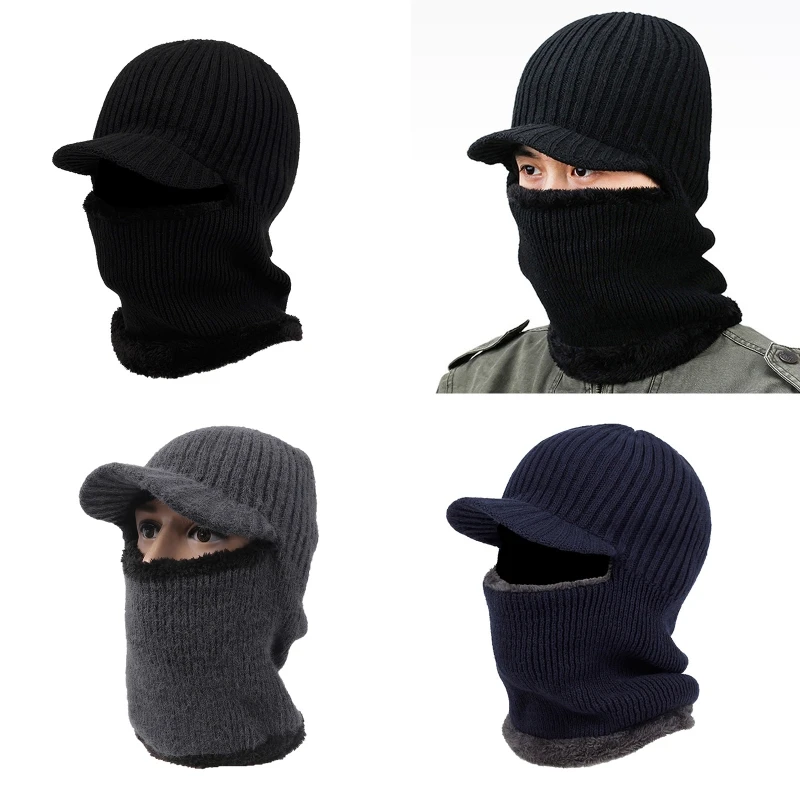 Мужская зимняя вязаная Балаклава облегающая шапка с ветрозащитным козырьком