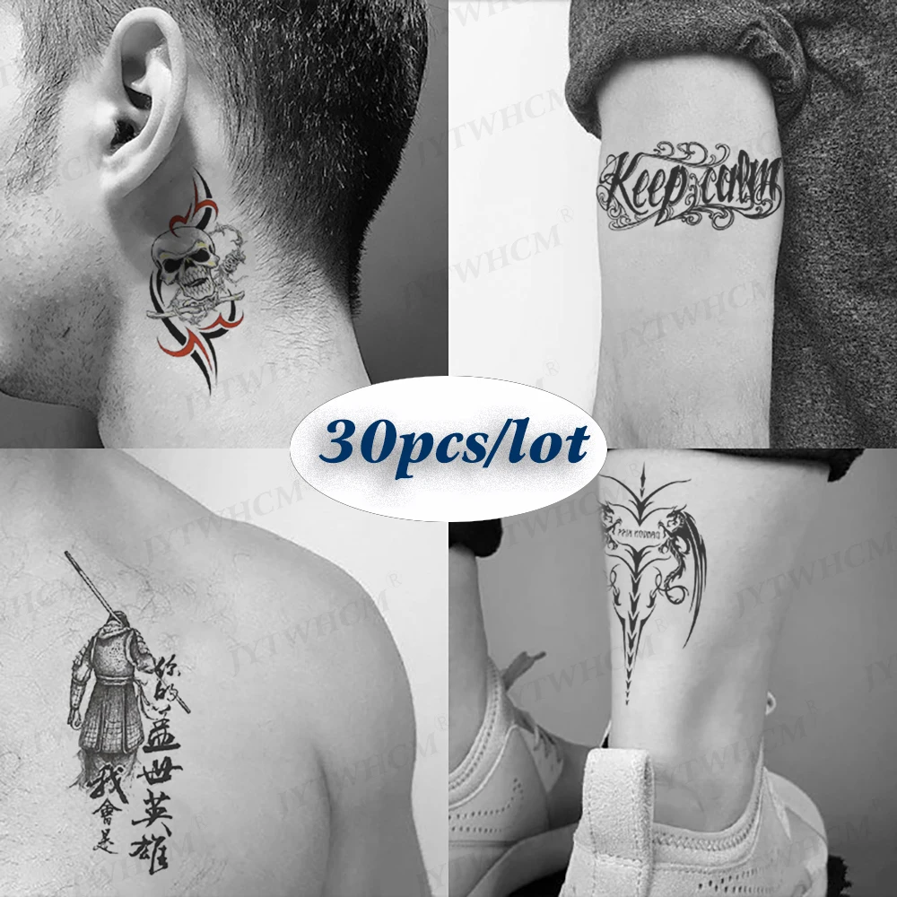 

30 Sheets Temporary Tattoo Stickers Waterproof Fake Tattoos Sticker Totem Butterfly Sun Skeleton Tatoo Tattoo Cool Tatto For Men