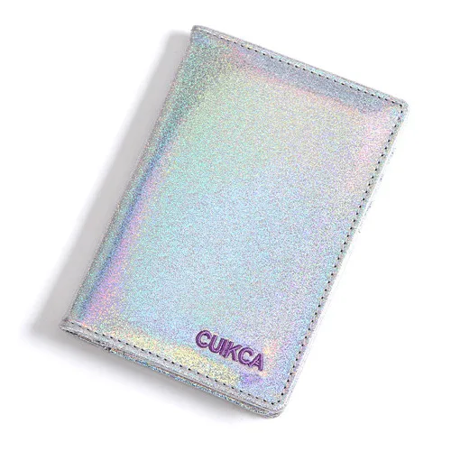 CUIKCA, Обложка для паспорта, посылка, блестящий кожаный кошелек с блестками, чехлы для ID карт, держатели, сумка для паспорта, держатель воздушного билета - Цвет: silver