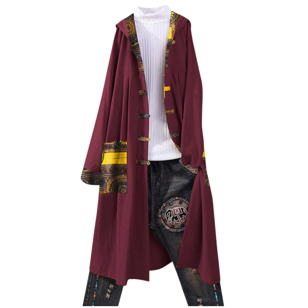 Women Blouses Long Sleeve Boho Print Button Pocket Shirts Loose Cardigan Patchwork Hooded Coat Blusas Mujer De Moda 2019 |