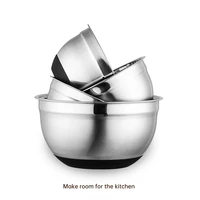 stainless steel mixing bowl with cover salad mixer bowl non slip silicone bottom food storage for kitchen cooking tableware