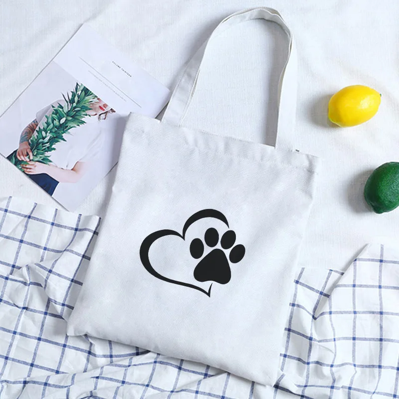 

New Large Capacity Love Dog Paw Shoulder Canvas Bags Harajuku Casual Messenger Bag Fashion Cute Cartoon Handbag Women Bag Purse