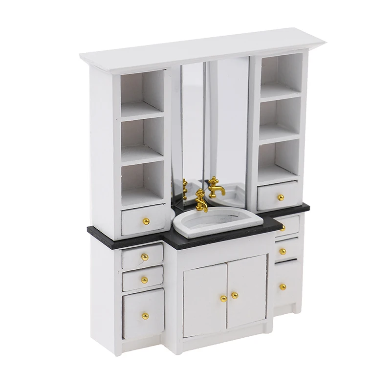 

1 Set 1/12 Dollhouse Mini White Basin Cabinet Miniature Furniture for Bathroom Kitchen Furniture Cabinet House Decoration