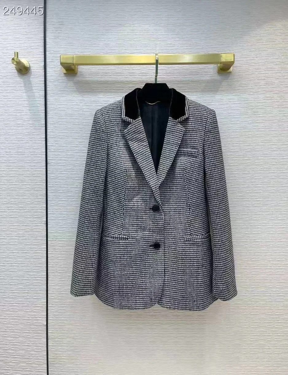 

Runway Designer Winter Turn down Collar Coat Blazer Casual Single Breasted Houndstooth Print Jacket 2021 Casual Women Outwear