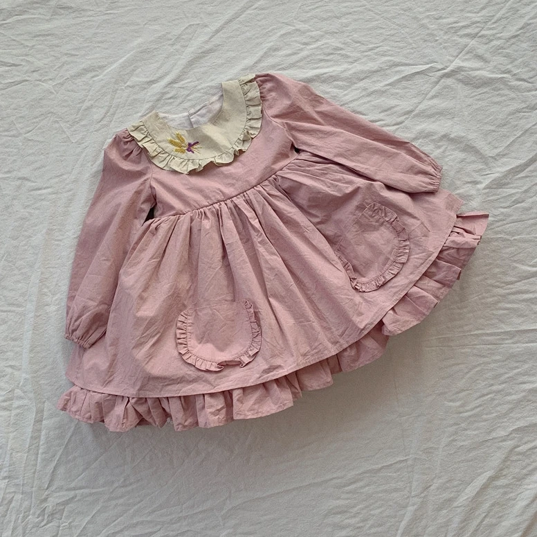 

New Toddler Girl Lolita Princess Dresses Children Spanish lolita Baby Girls Birthday Pink Dress Cotton