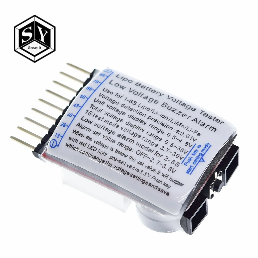 F00872 Lipo тестер напряжения батареи Вольтметр индикатор проверки двойной динамик 1 S-8 S низковольтный звуковой сигнал 2в1 2S 3S 4S 8S