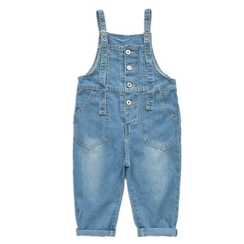 

Детские джинсовые комбинезоны DFXD, весенние детские хлопковые брюки для мальчиков и девочек, строгие брюки, корейские брюки на подтяжках, од...