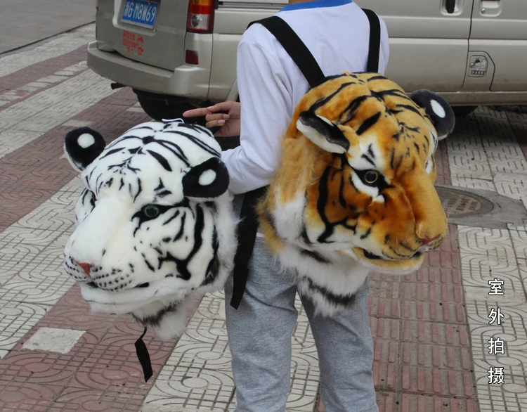 2021 new Anime backpack plush tiger lion leopard panda Black bear cosplay man Tiger head furry bag woman school bag halloween