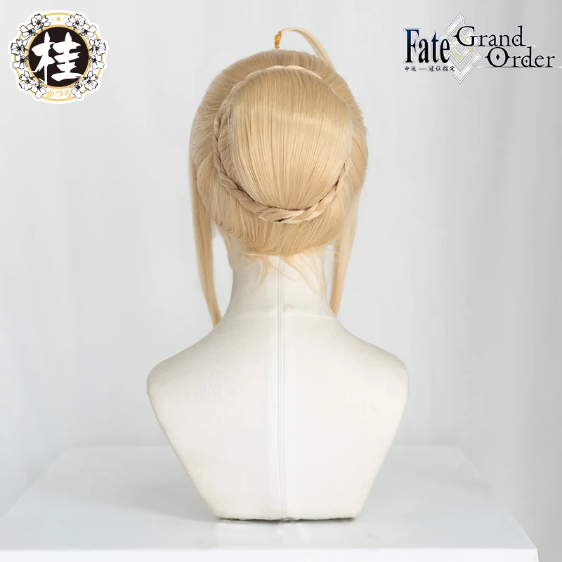

In stock UWOWO Fate Grand Order Saber wig 35cm long Light Gold Ahoge Disk Hair Cosplay Hair