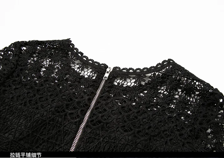 

2020 Spring fashion lace black dress hollow out long sleeves midi dress pinched waist O neck party dress plus size vestidos 5XL