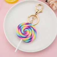 new simulation rainbow lollipop keychain for women kids cute bag pendant keyring resin key chains gifts