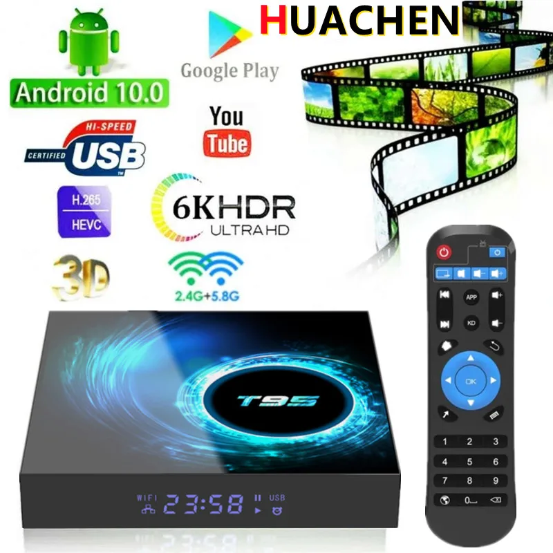 T95 Android10 ТВ коробка Allwinner H616 4 ядра ГБ/64 Гб 2 ГГц двухъядерный процессор Wi Fi 3D 6K H.265