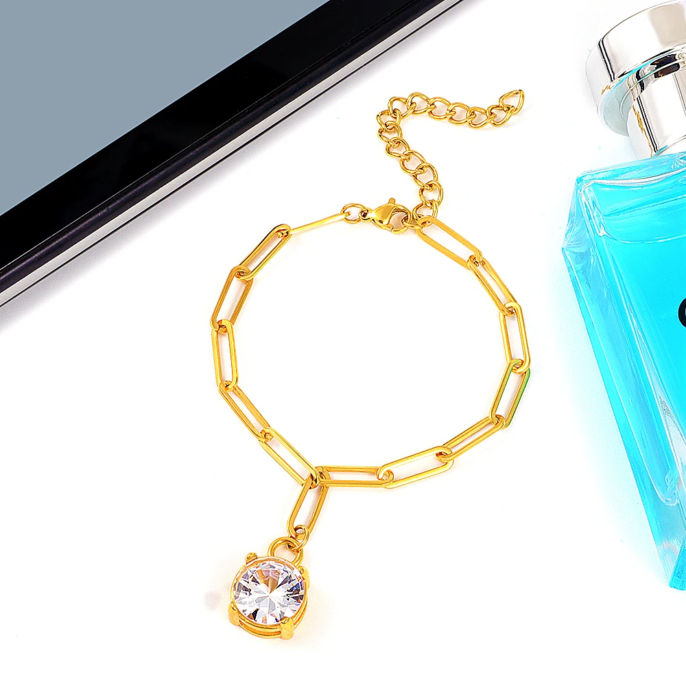 

Luxury Women Bracelet Gold Bracelet Big Crystal Charm Bracelets Link Chain Link Bracelets For Women Fashion Jewelry Wedding Gift