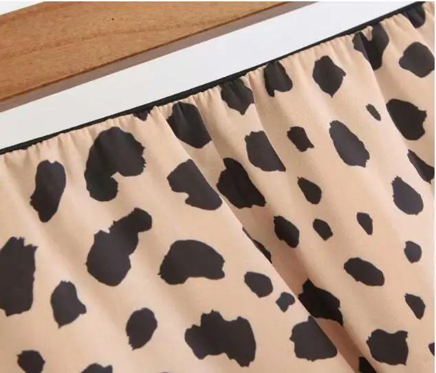 

Retro High Waist Leopard Print Satin Skirt like Silk Summer Women Elastic Waist Mid Long A-line Skirts Femme