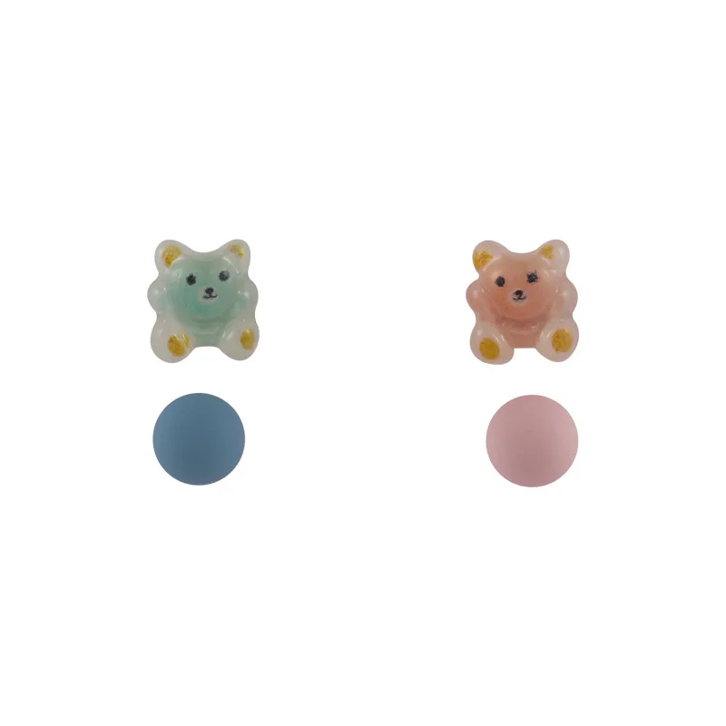 

LOVOACC 2 Pairs/Set Cute Asymmetric Resin Bear Round Ball Stud Earrings Set Clear Arcylic Animal Small Earrings Korean Brincos