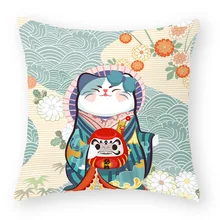 Japanese Style Cute Lucky Cat Series Peach Skin Pillowcase