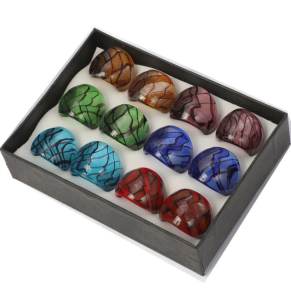Qianbei neue Großhandel 12pcs Sommer Frauen handgemachte durchscheinende Murano Glas Ring neu – Detail 1