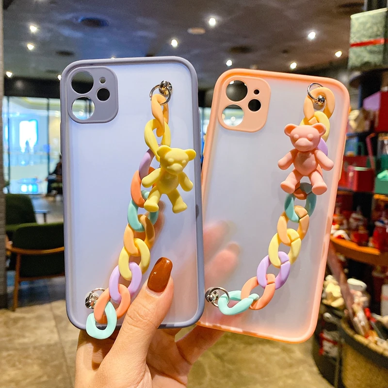 3d bear chain bumper phone case for xiaomi mi 8 9 10 10t 11 lite mi note 10 9t 11 ultra poco m3 m2 f2 pro x3 nfc f3 back covers free global shipping