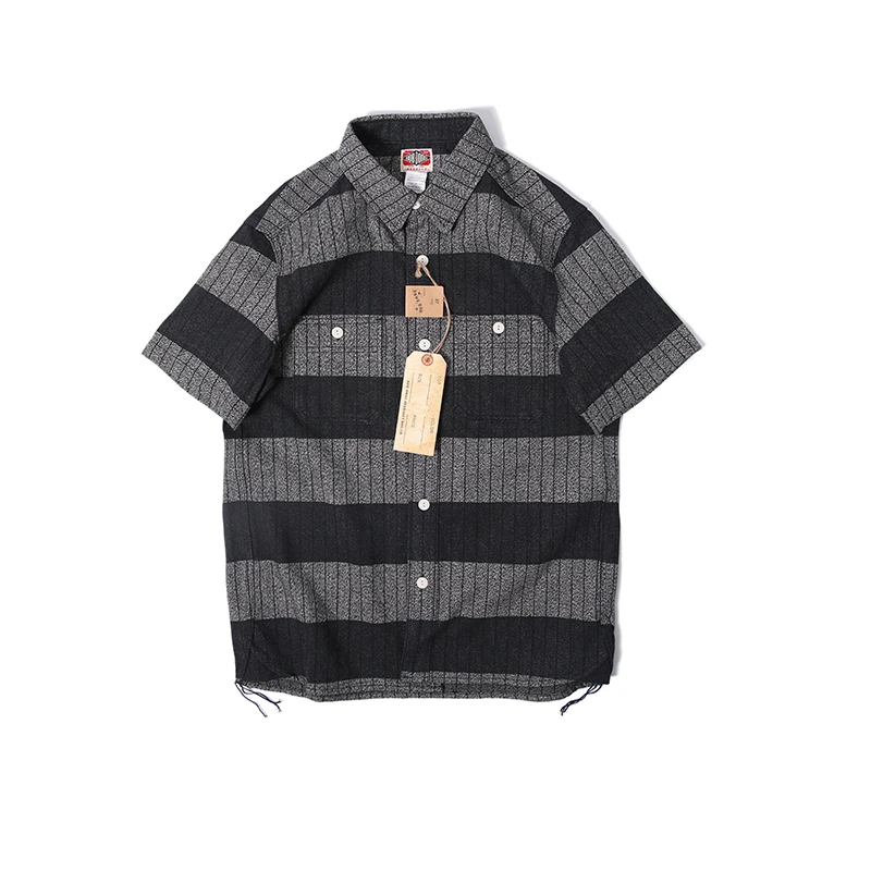 

Prison BOB DONG Style Moto Salt & Pepper Gray Black Striped Short Sleeve Shirts