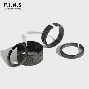Винтажное серебряное кольцо из черной оловянной фольги, тонкое, широкое, штабелируемое серебряное кольцо с пальцами, 925 ювелирные изделия, F.I.N.S