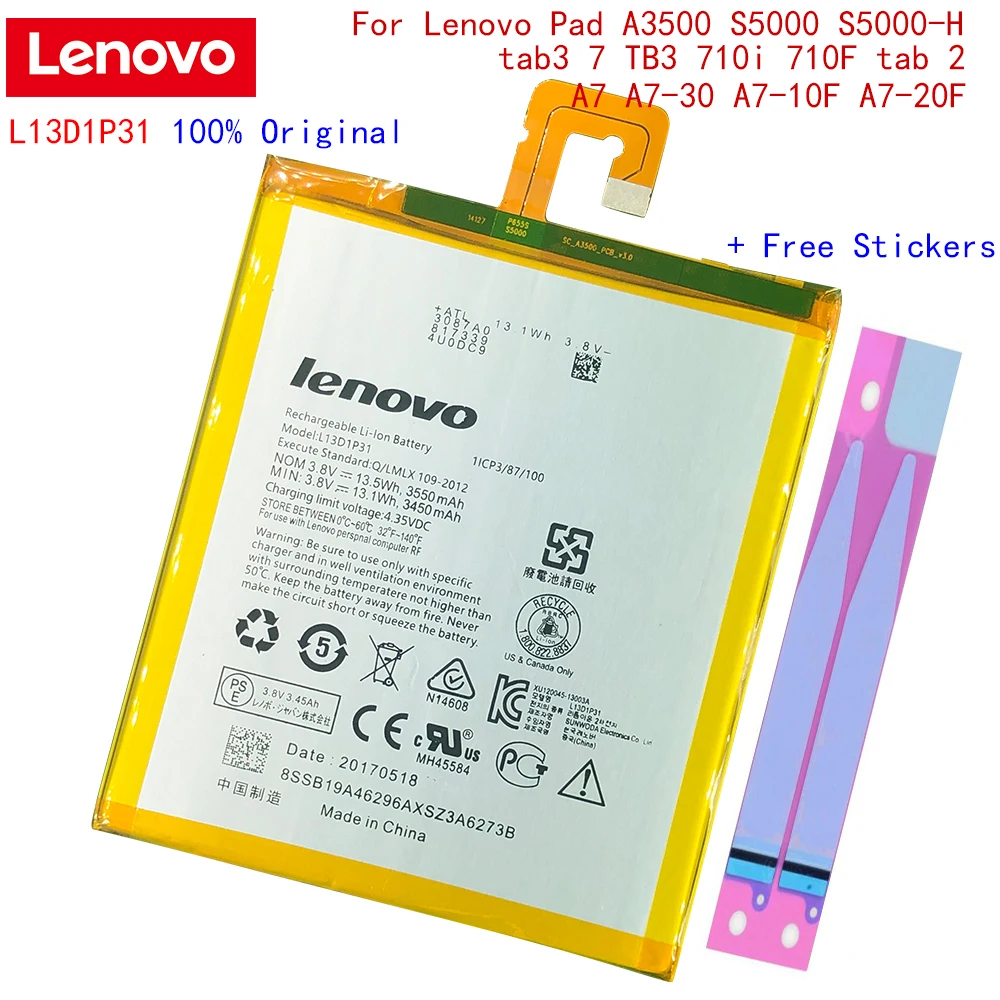 Оригинальный аккумулятор L13D1P31 для Lenovo Pad S5000 S5000-H Lenovo/10F/20 / 60hc TC TD HC 3450-3550 мАч |