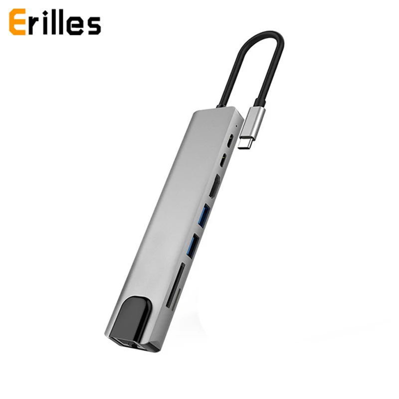 8 в 1 usb type C 3 HDMI 4K 30 Гц 100 м Rj45 Ethernet концентратор USB Thunderbolt 87 Вт PD 2 0 SD/Micro SD ридер для