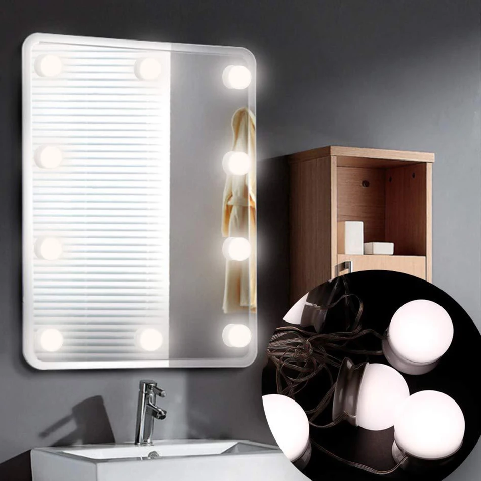 USB LED 5V Makeup Mirror Light Bulb Hollywood Vanity Lights Stepless Dimmable Wall Lamp5 10Bulbs Kit for Dressing Table | Лампы и