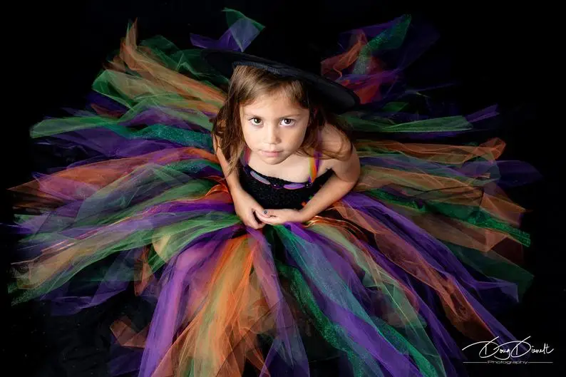 Костюм ведьмы для девочек черный фиолетовый костюм на Хэллоуин Малефисента