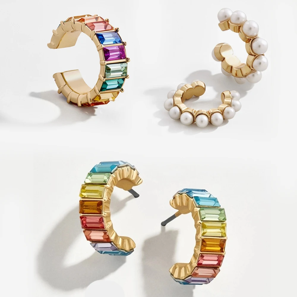 Модные радужные серьги гвоздики с фианитами для женщин и девушек из Золотого