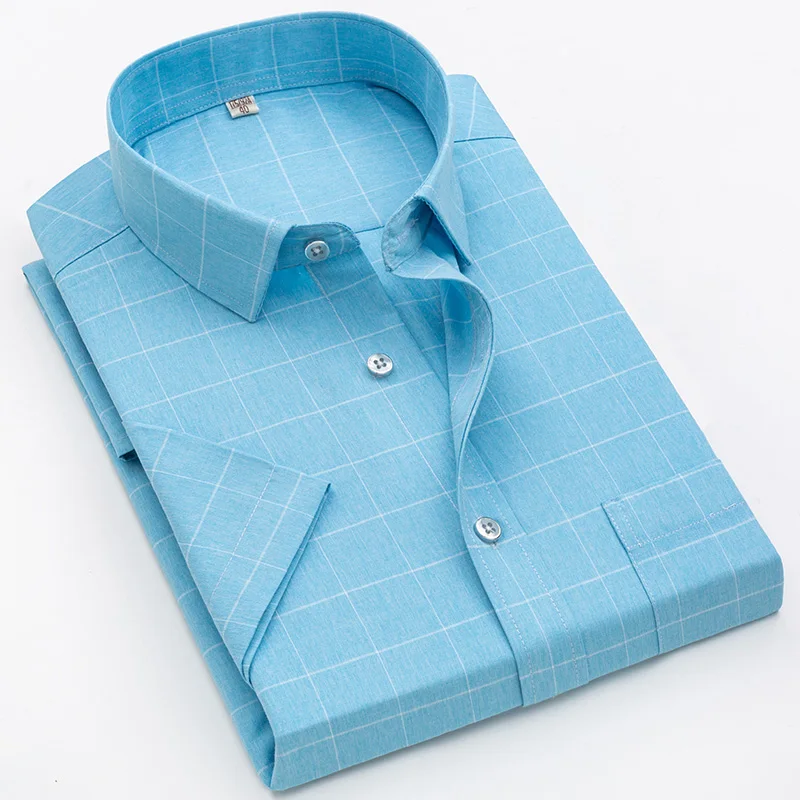 

Мужская клетчатая рубашка, повседневная классическая рубашка в клетку, с короткими рукавами, с карманами спереди, в Корейском стиле, лето