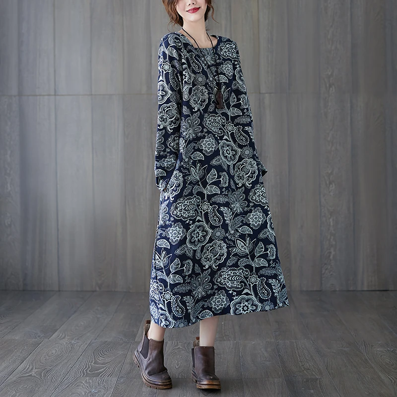 

2021 Spring Sundress Dresses Women's Vestidos New Style Cotton Linen Mid-Length Gown Dress Female Literature Oversize платье