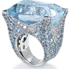 Кольцо женское, с синей Стразы и цирконом, винтажное, серебристое