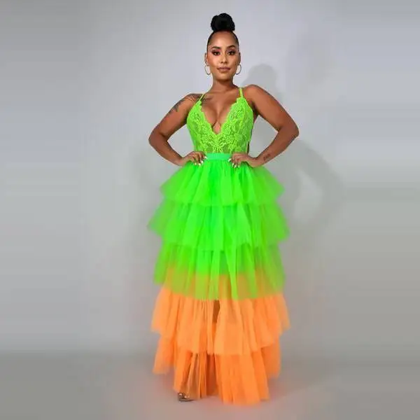 

2020 Summer unique Colorful Women Prom Dresses A-line Tulle Tiered Lace Appliques Evening Party Night Prom Girls Long Gowns