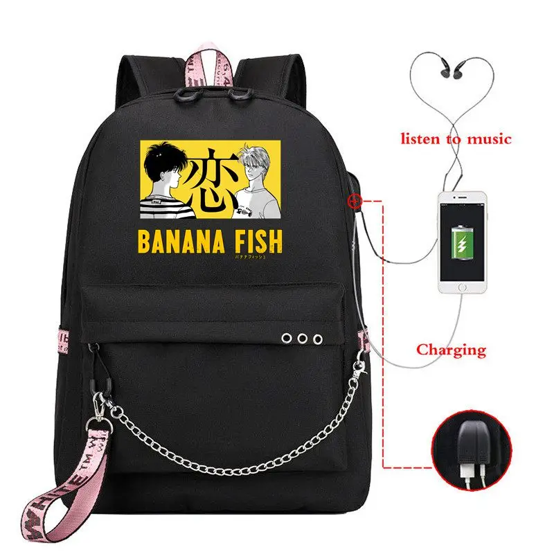 

Anime Banana Fish Backpack Kids Teens Student School Bags Bookbag Cartoon Travel Shoulder Bags