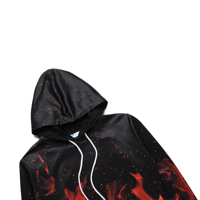 Мужская толстовка с капюшоном черная свободная 3D принтом огненной Галактики