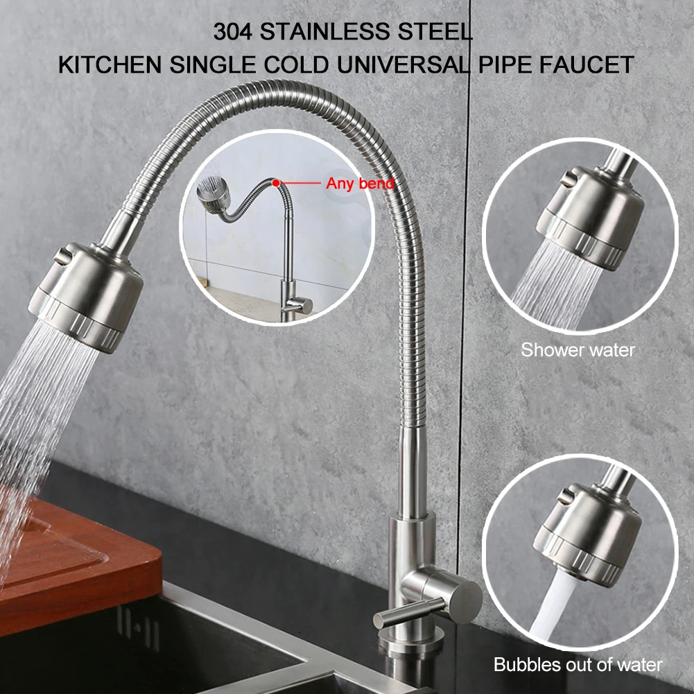 

360Â° Rotatable Kitchen Faucet 2 Spray Settings Single Handle Flexible Neck Laundry Garden Kitchen Faucets Tap Bathroom Supplies