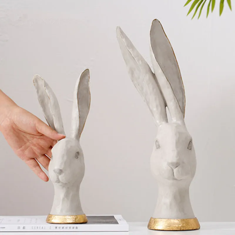 

American Retro Creative Rabbit Half Handmade Personality Rabbit Head Resin Decoration Home Living Room Porch Decorations M3186